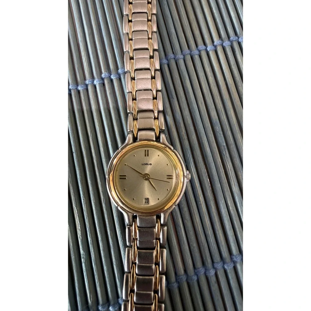 Lorus Women's Two Tone Quartz Watch Gold Dial Date Stainless Steel Bracelet